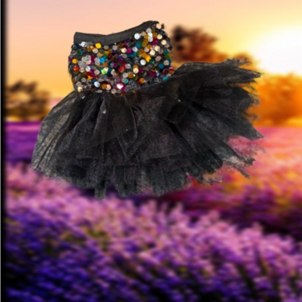 Black Tulle XS for tiny Dog,Dress with Colorful Sequins. Never worn-without tags